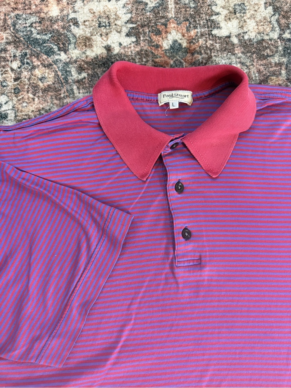 Vintage Paul Stuart Men's Pink & Purple Stripe Polo Shirt size large